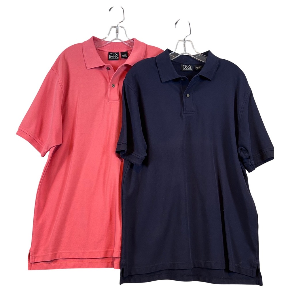 Lot of 2 Jos. A. Bank Travelers Collection Polo Shirts Men Large Navy Coral Prep